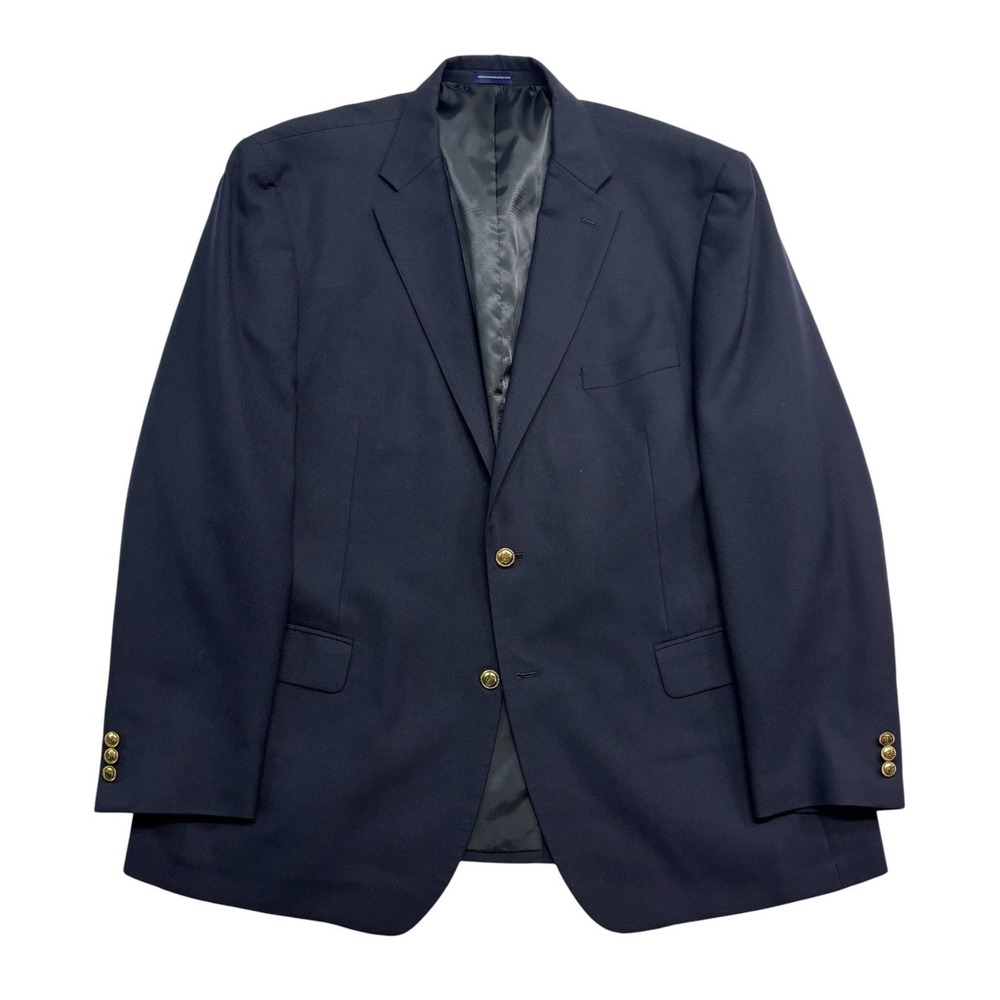 Stafford 50L Navy Blue Hopsack Gold Buttons Blazer Jacket Sport Coat Wool Blend